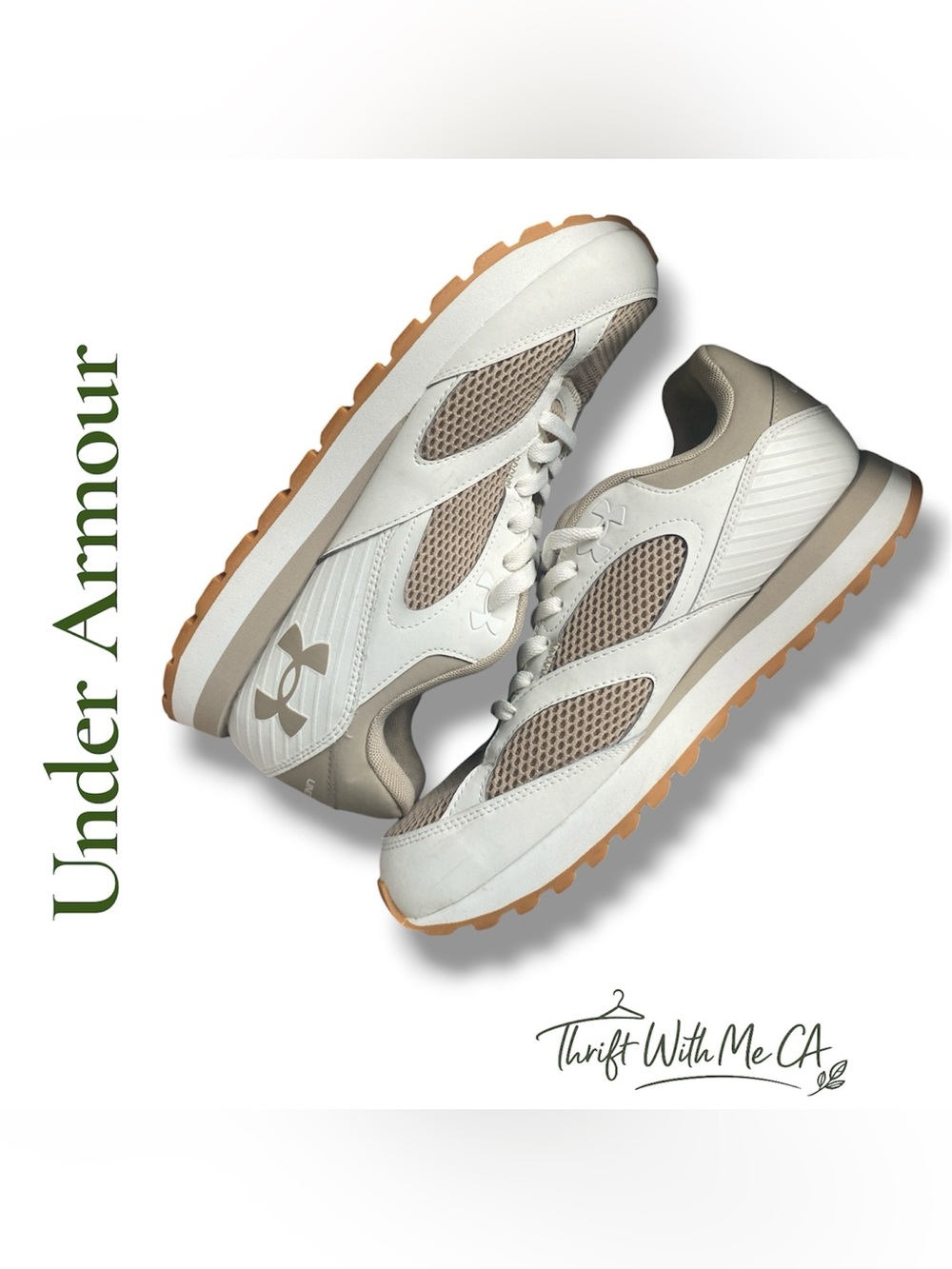 Under Armour White & Beige Mesh Trainer with Gum Sole
